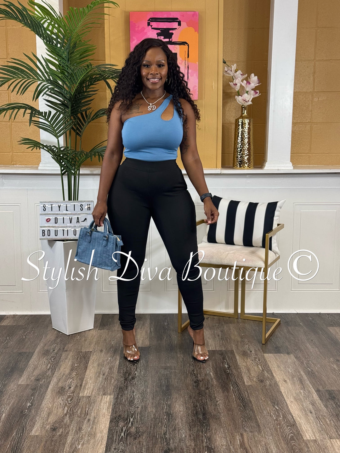 Maddy One Shoulder Bodysuit (Denim Blue)