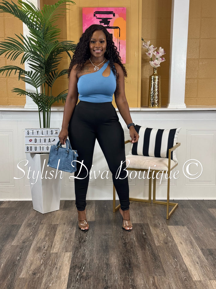 Maddy One Shoulder Bodysuit (Denim Blue)