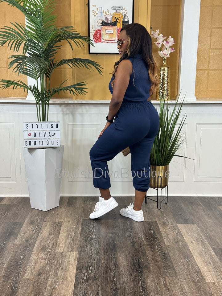 Jet Set Sleeveless Jumpsuit (Navy)