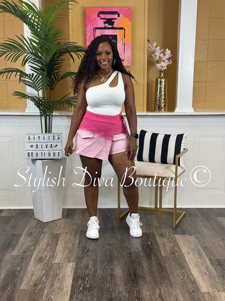 Megan Ombre Washed Mini Skort (Pink)