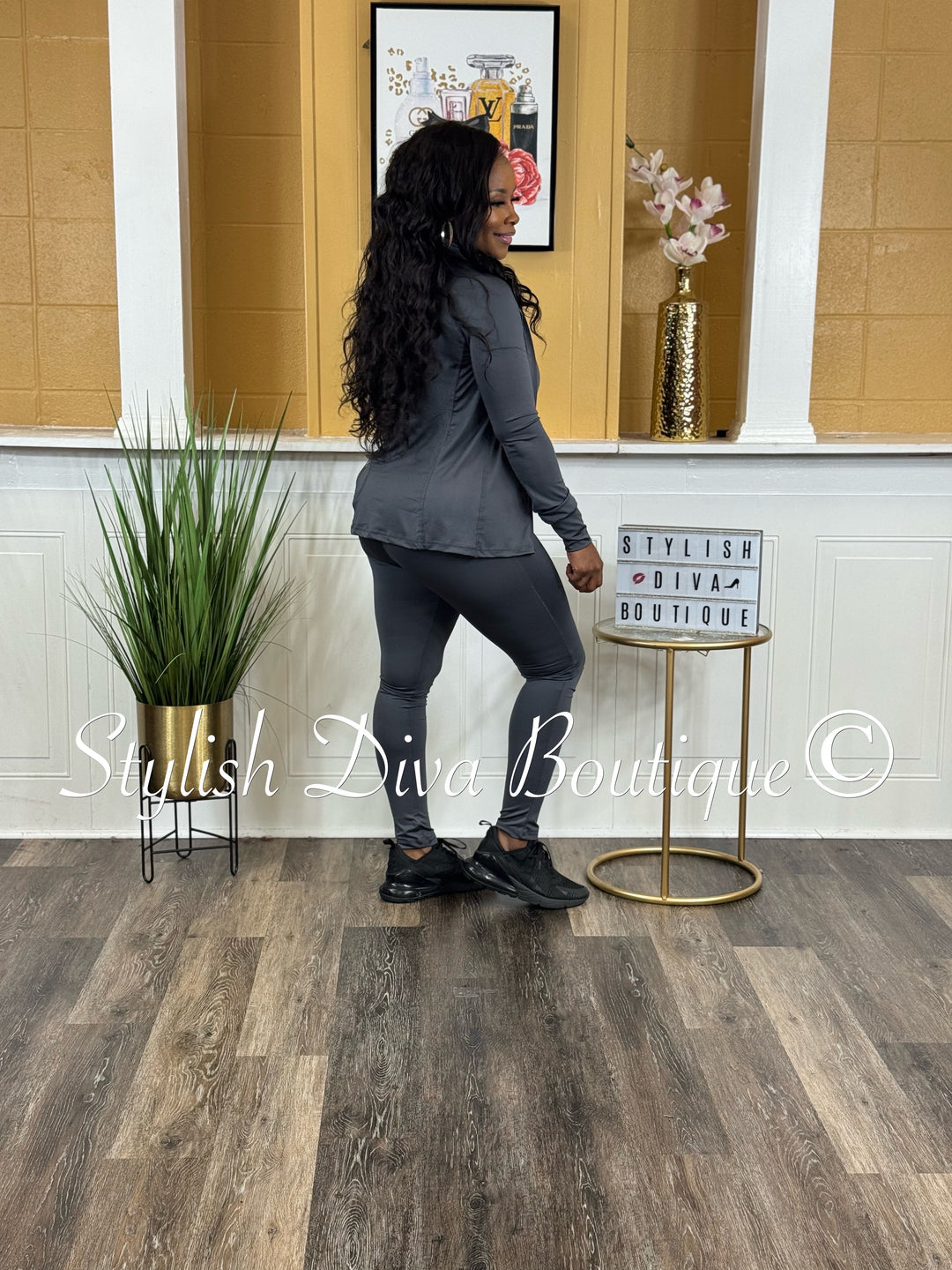 Sporty Girl 4 Piece Active Set (Charcoal Grey)