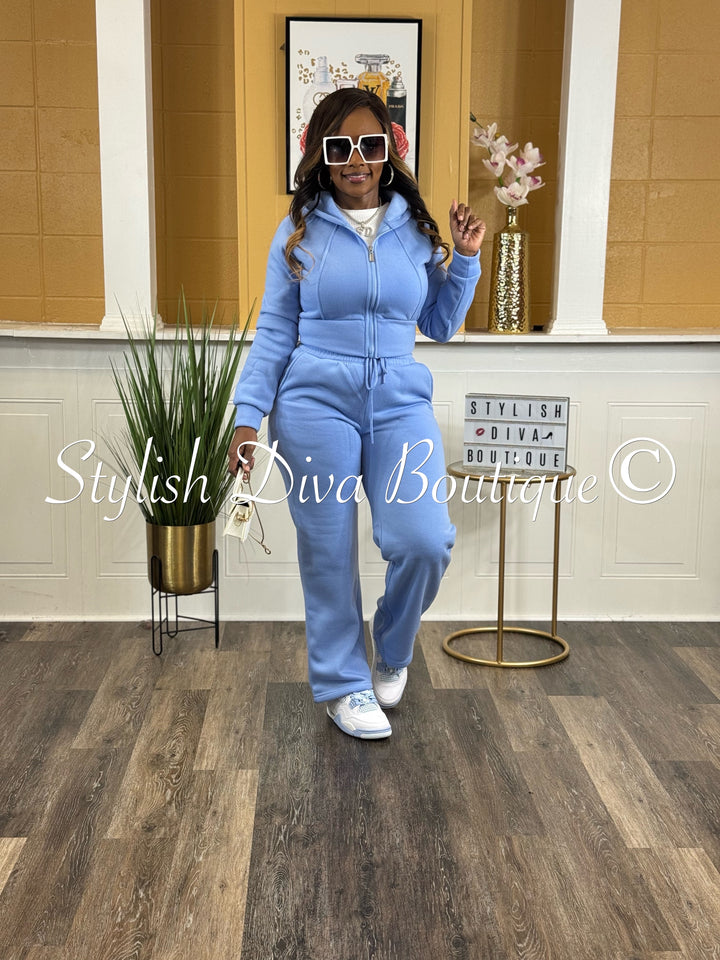 Comfort Mode Zip Hoodie Fleece Set (Peri Blue)