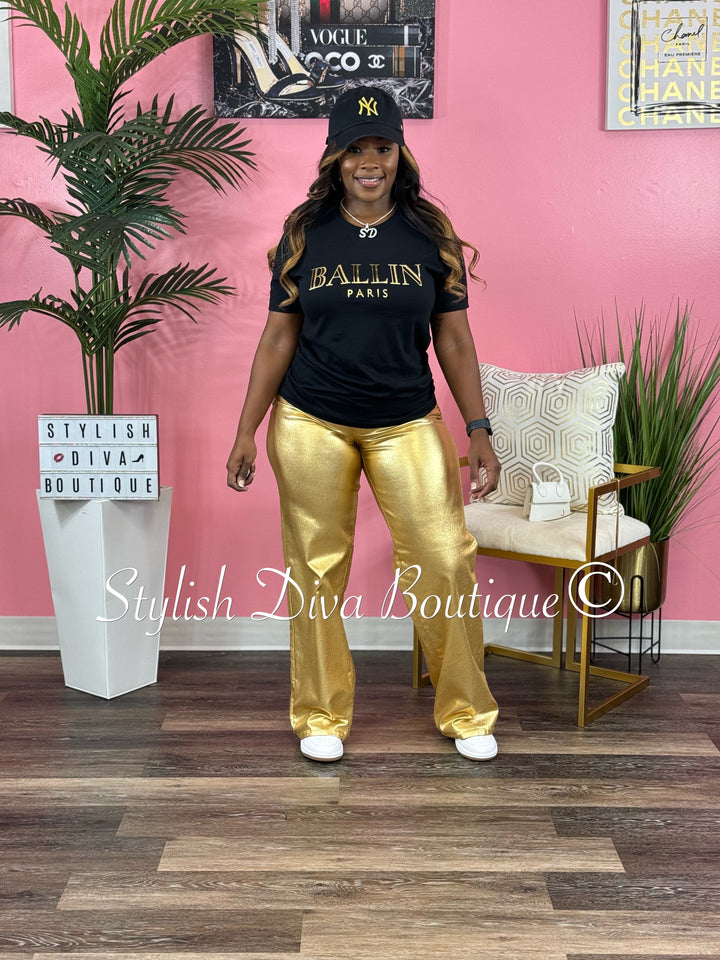 Go Gold or Go Home Wide Leg Pants (Metallic Gold)