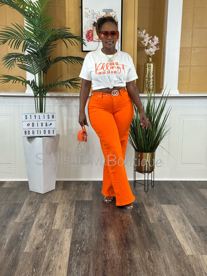 Sis Is Killing It Graphic Tee (White Shirt/Orange Print)