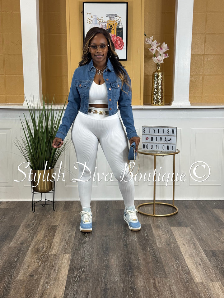 Laced Back Cropped Denim Jacket (Medium Denim)