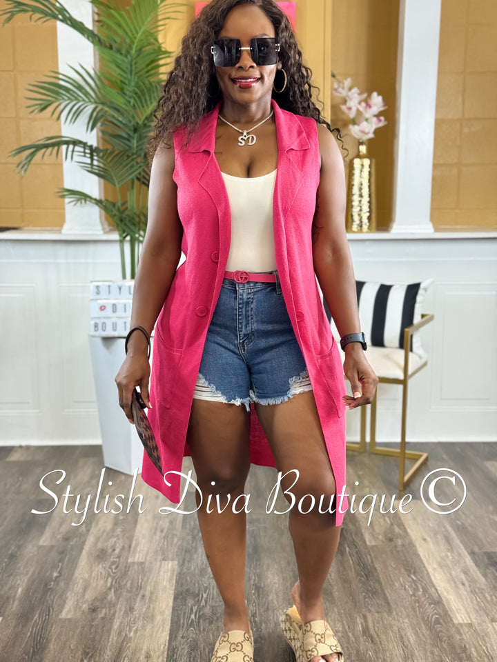 Chelsea Cardigan Vest (Fuchsia Pink) up to 3XL