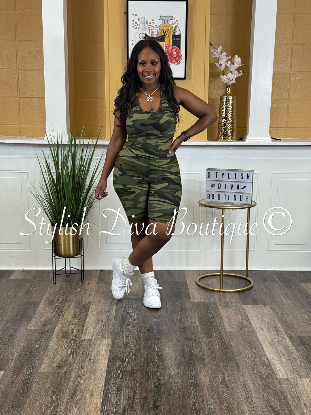 Camo Sleeveless Cropped Biker Set