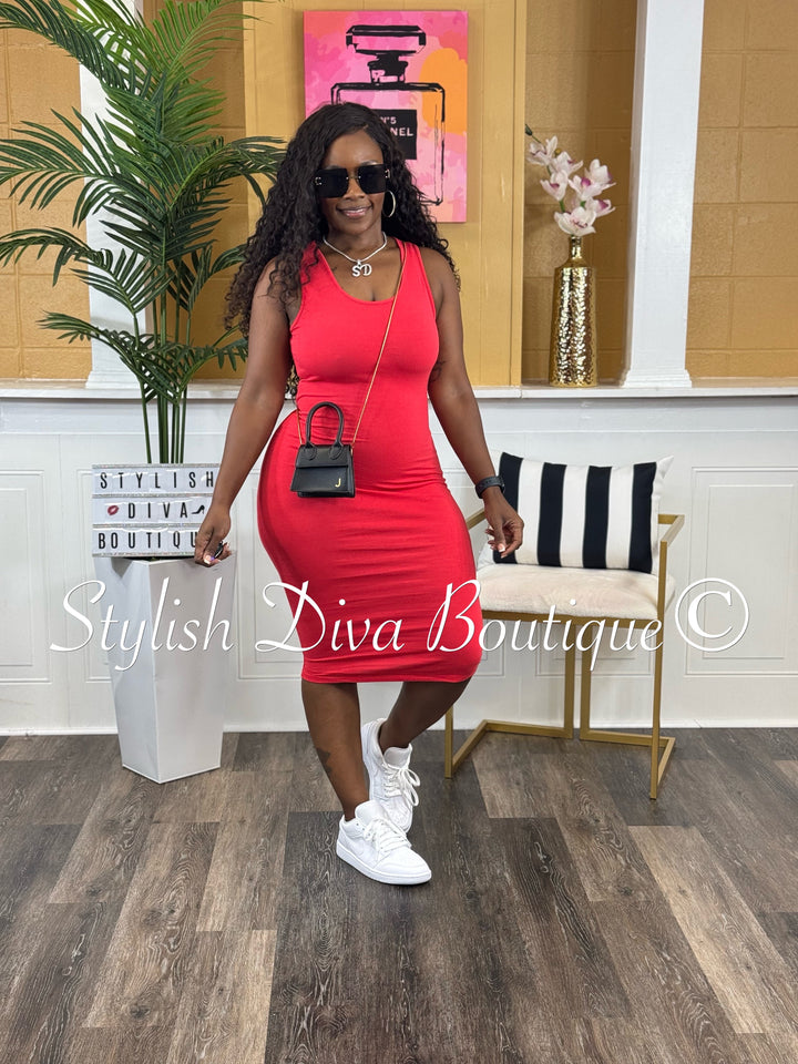 Alex Cotton Midi Dress (Red)