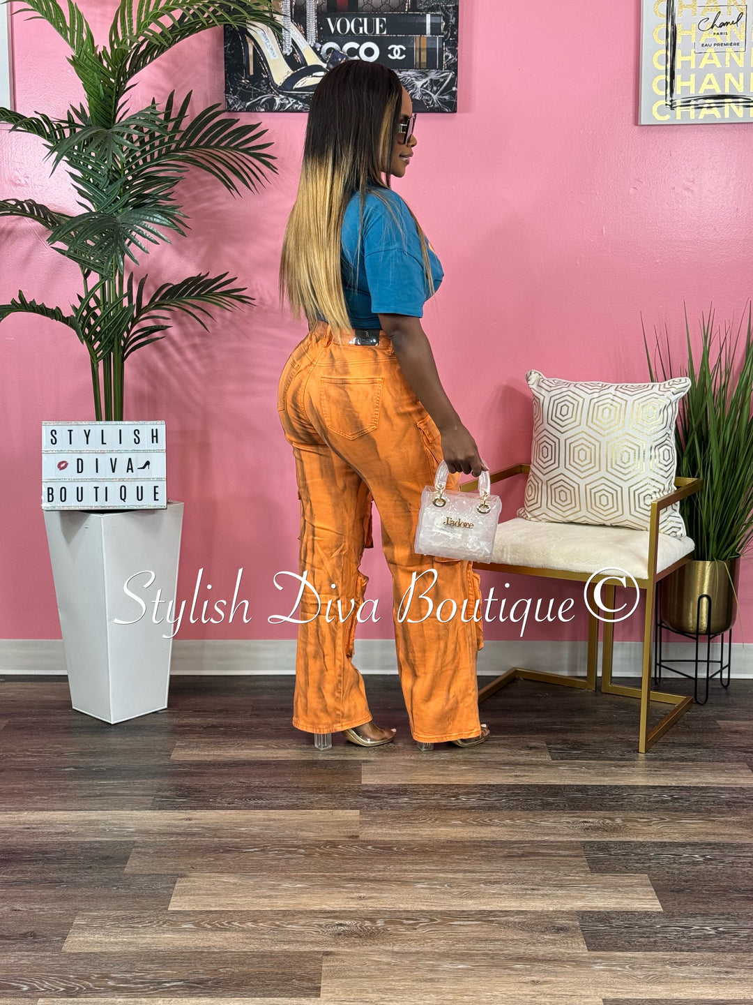 Best Kept Secret Sprayed Cargo Pants up to 3XL (Orange/Black)