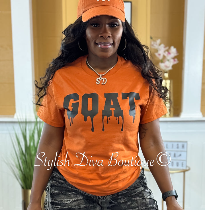 GOAT Dripping T-Shirt (Dark Orange/Black Print)
