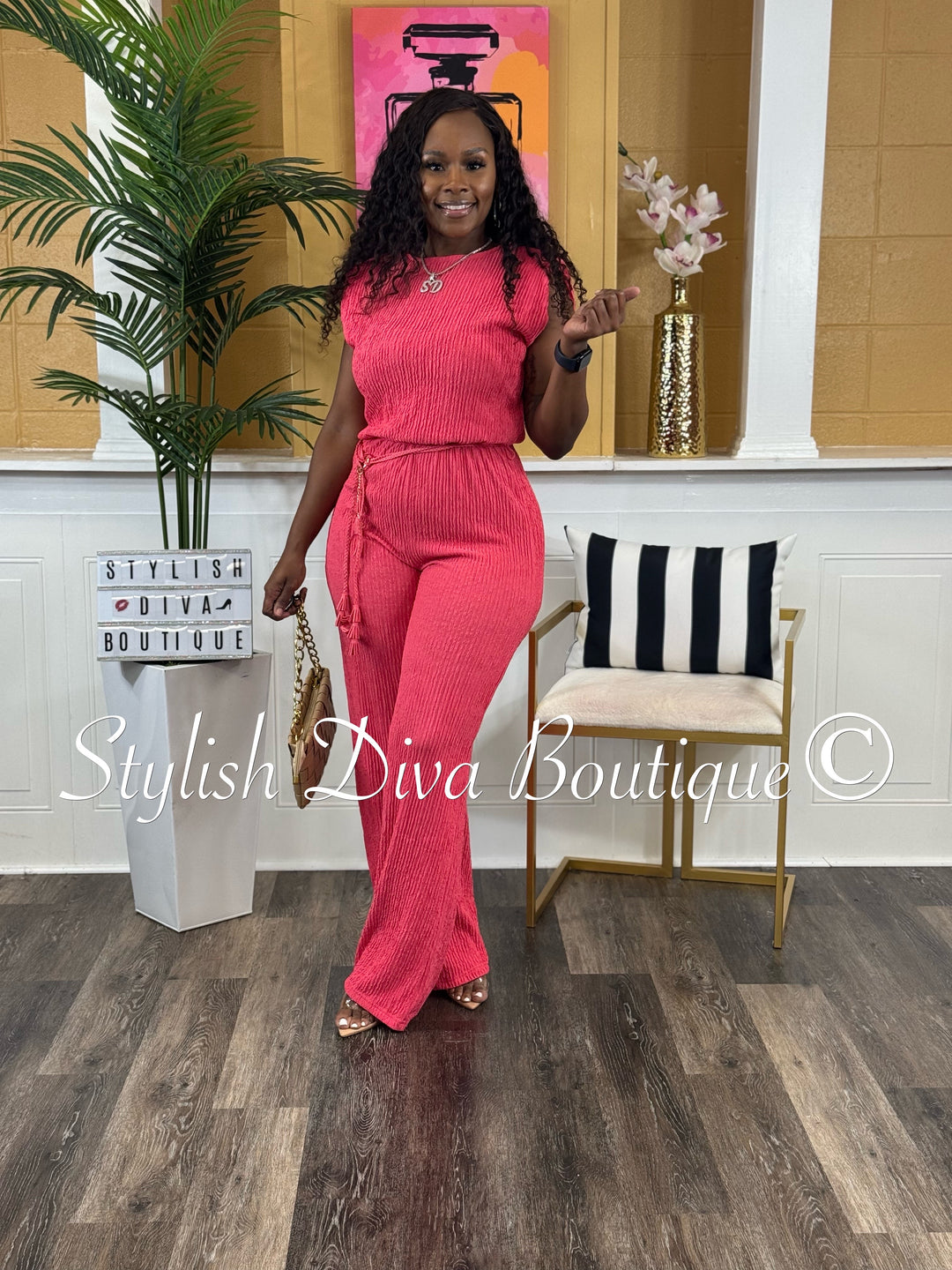 Iris Sleeveless Jumpsuit (Raspberry Pink)