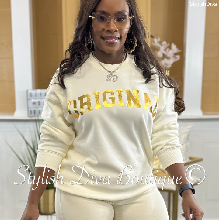 Original Sweatshirt (Cream/Gold Print)