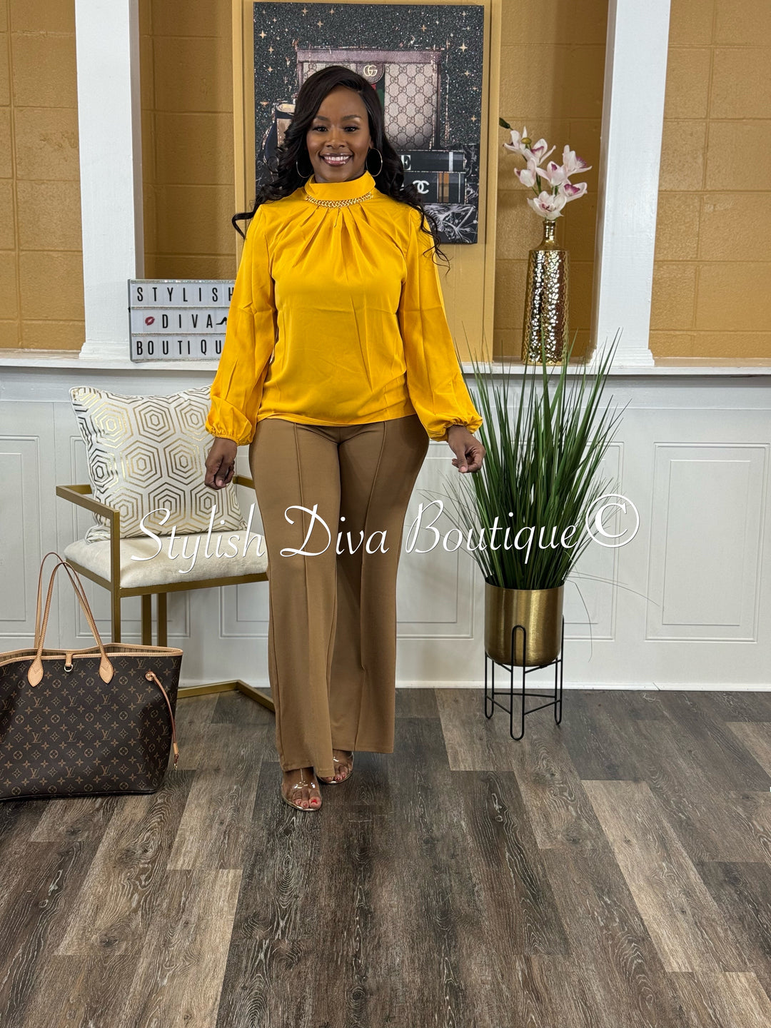 Vogue Chain Detail Blouse (Mustard)