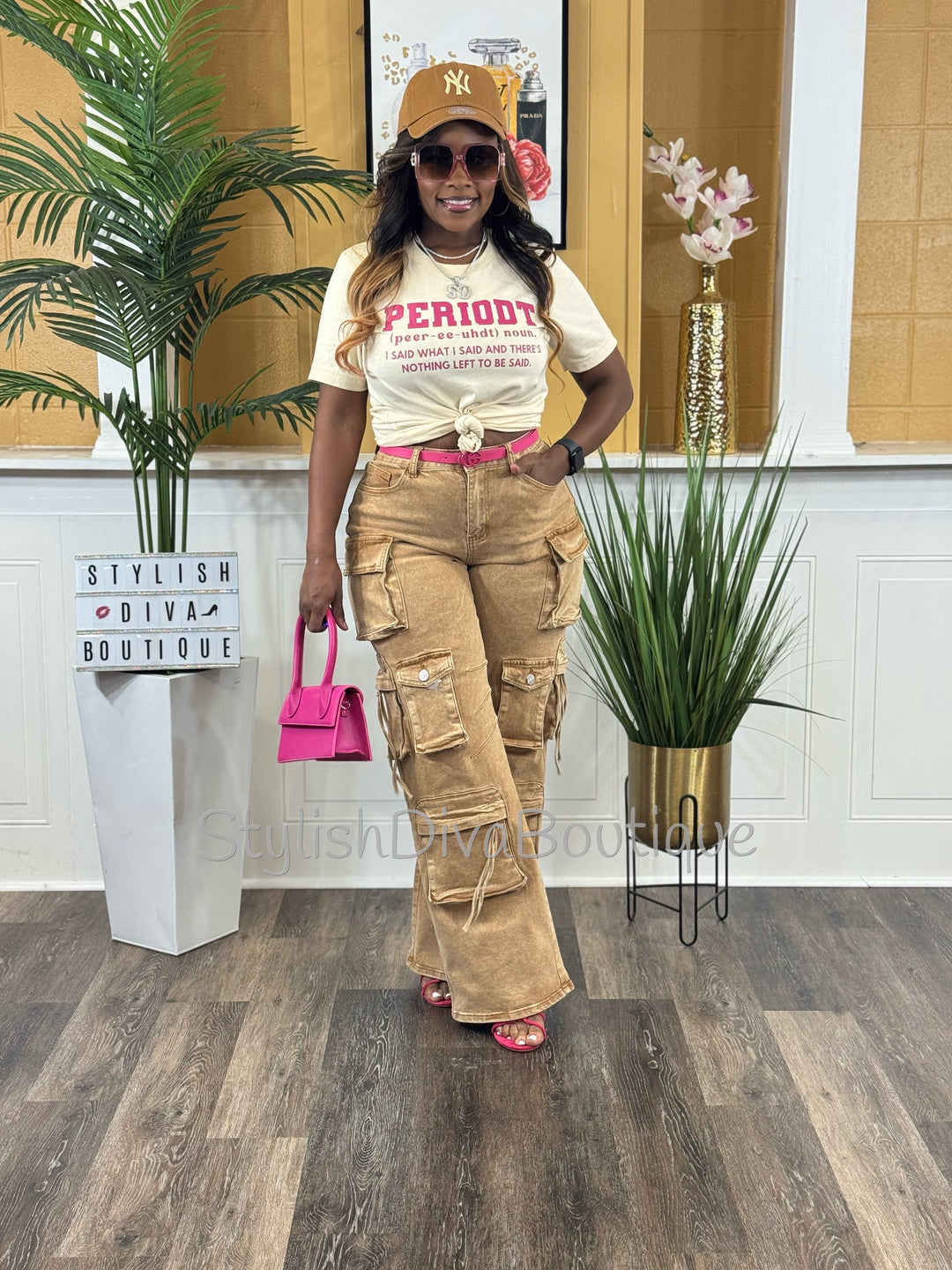 Main Character Acid Wash Cargo Jeans (Tan Wash)
