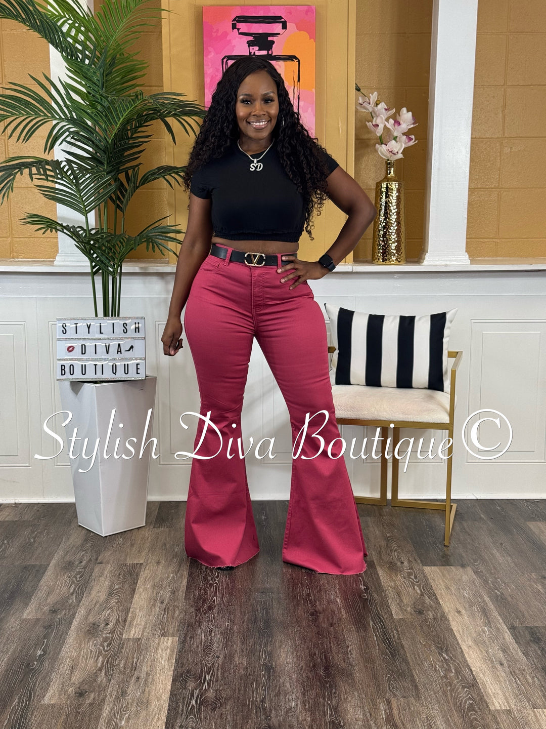 Jordyn High Waist Colored Flare Pants (Rose Pink)