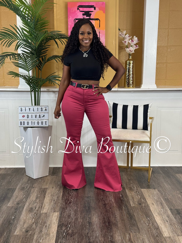 Jordyn High Waist Colored Flare Pants (Rose Pink)