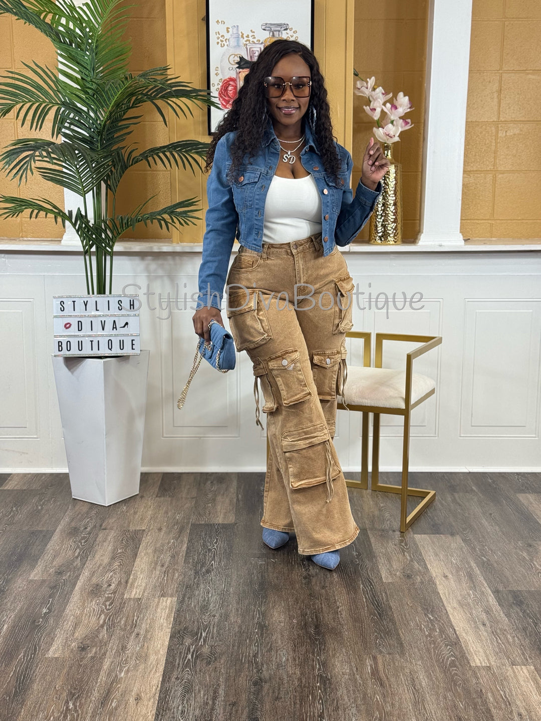 Main Character Acid Wash Cargo Jeans (Tan Wash)