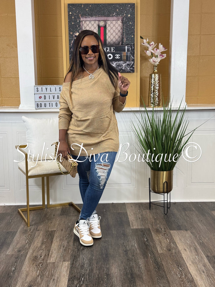 Bobbi Off Shoulder Spring Sweater (Camel)