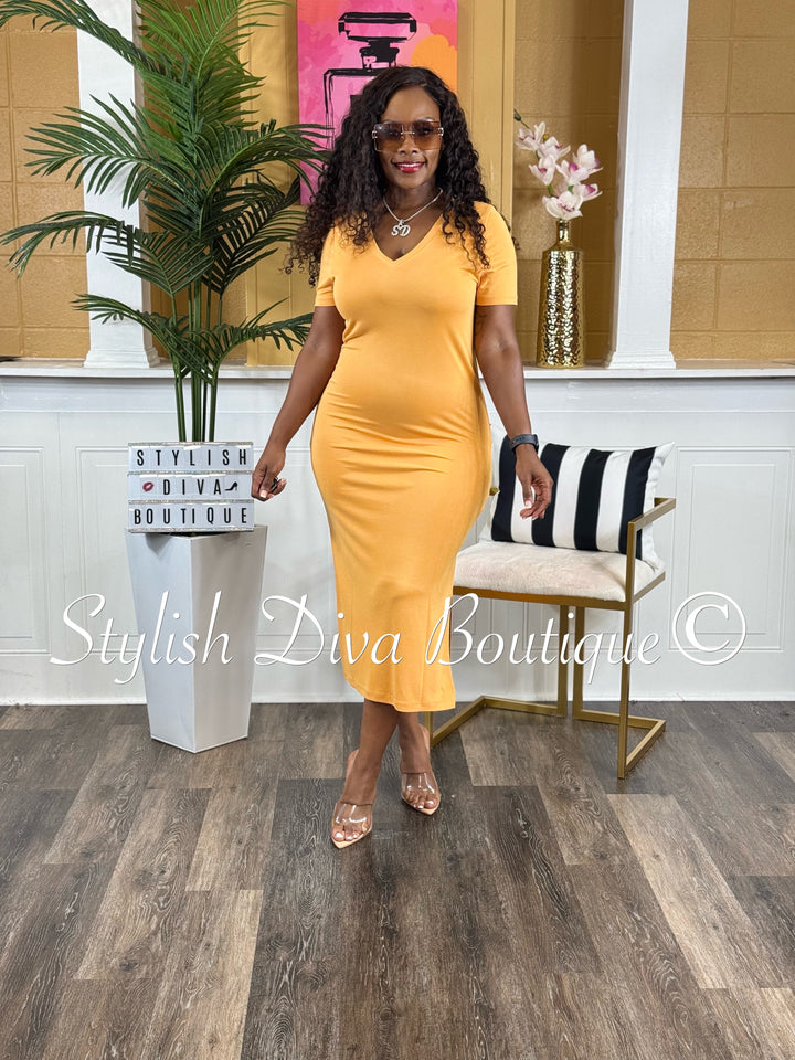 Ivy V-Neck Shirt Dress (Caramel)