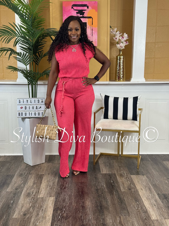 Iris Sleeveless Jumpsuit (Raspberry Pink)