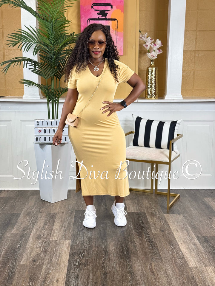 Ivy V-Neck Shirt Dress (Tortilla Brown)