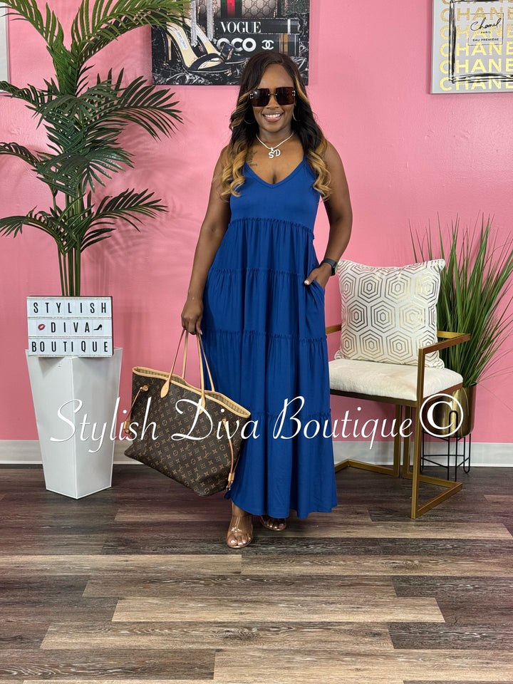 Tierney Tiered Maxi Dress up to 3XL (Lt Navy)