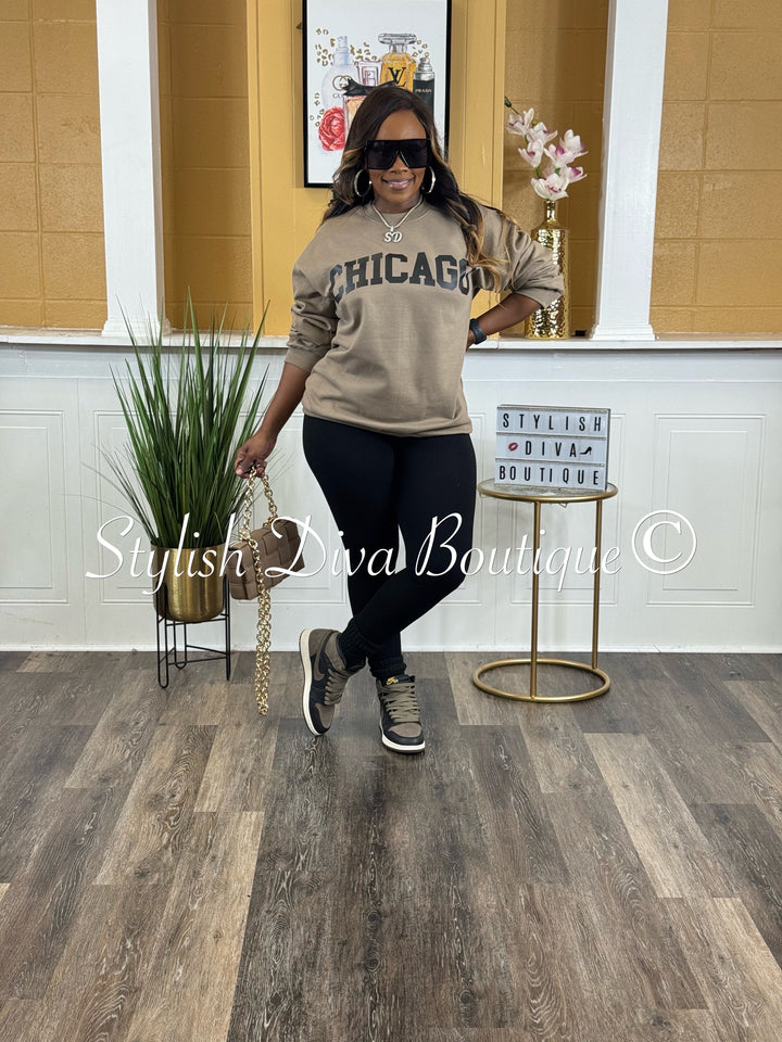 Chicago Print Sweatshirt Only up to 3XL (Mocha/Black Print)
