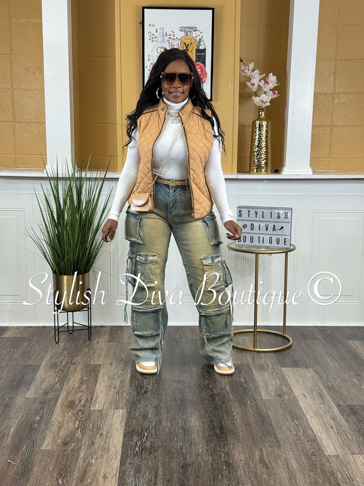 Main Character Acid Wash Cargo Jeans (Vintage Blue Wash)