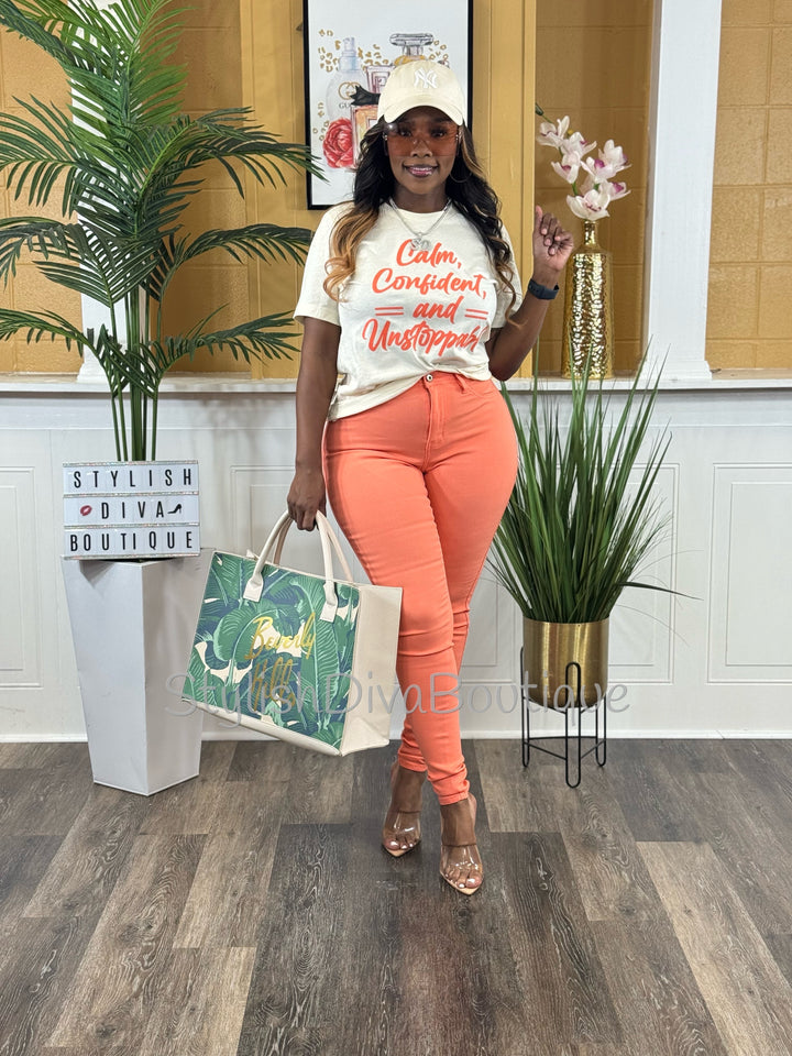 Calm, Confident, &amp; Unstoppable Graphic Tee (Coral Print)