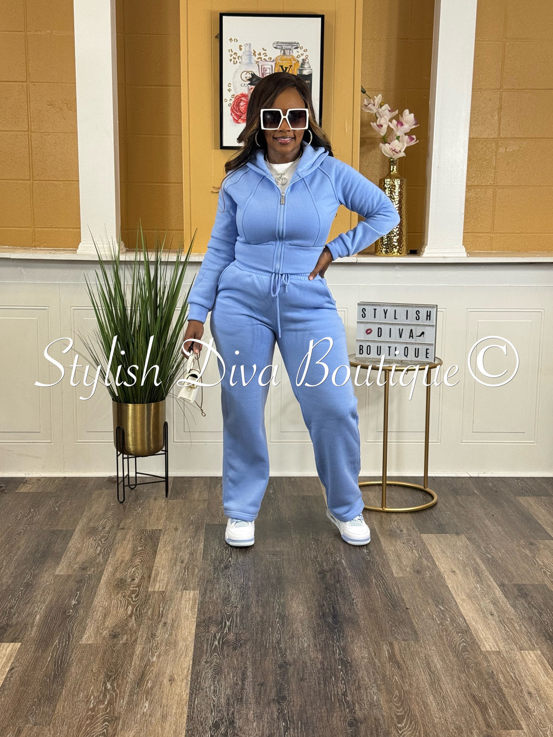 Comfort Mode Zip Hoodie Fleece Set (Peri Blue)