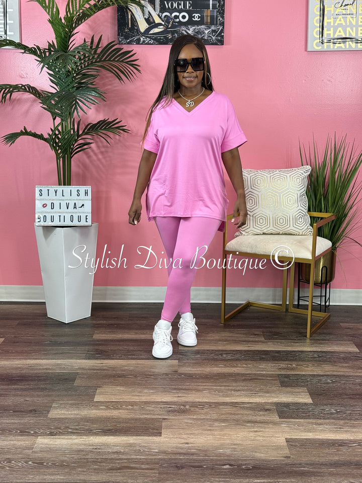 Wine and Chill Legging Set up to 3XL (Candy Pink)