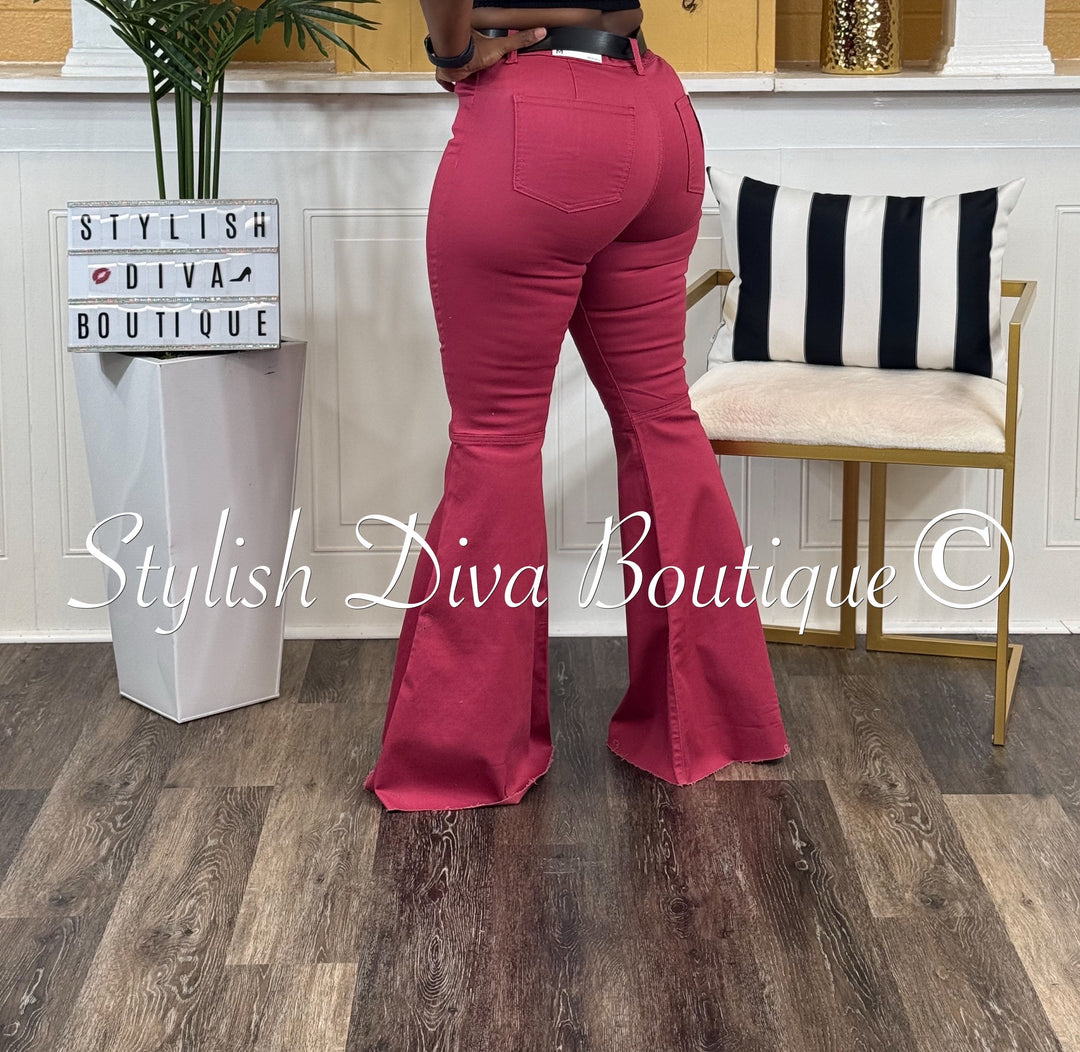 Jordyn High Waist Colored Flare Pants (Rose Pink)