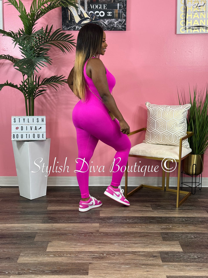 Ribbed Seamless Jumpsuit (Hot Pink)