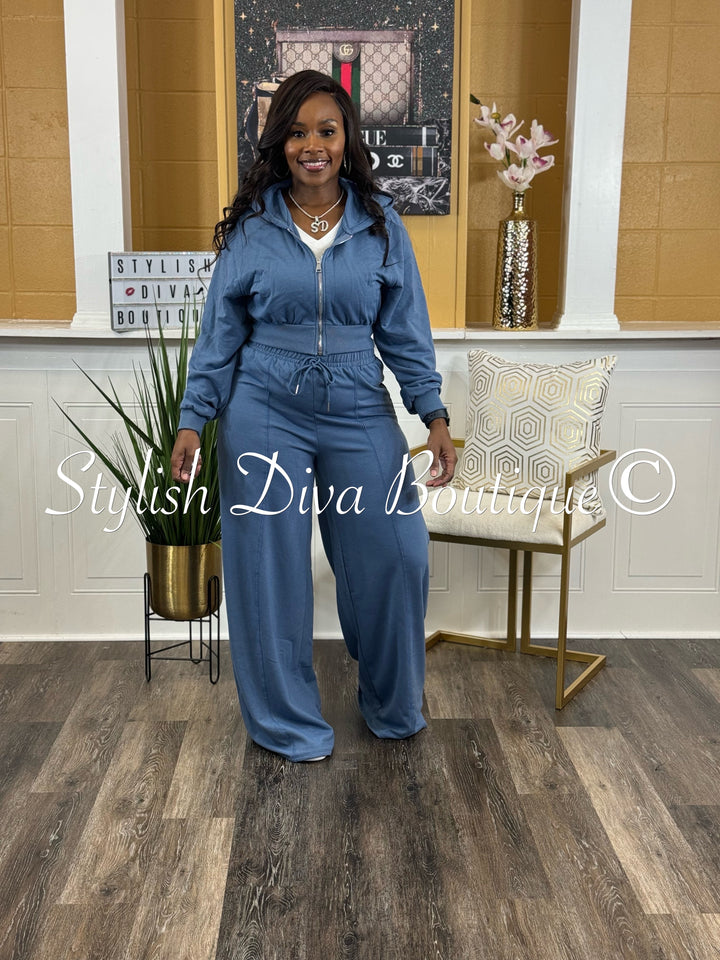 Next Moves Wide Leg Pant Set (Denim Blue)