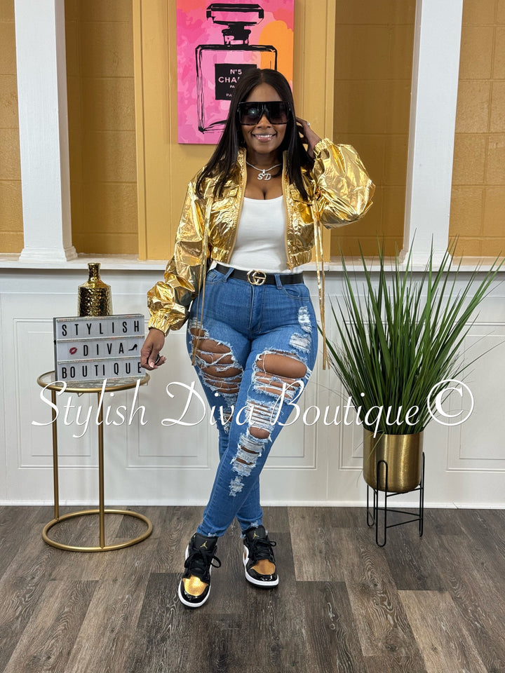 Athena Metallic Cropped Jacket up to 3XL (Gold)