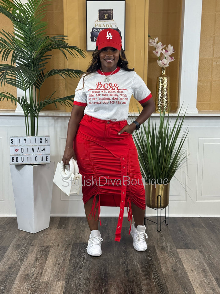 Center Stage Nylon Cargo Skirt (Red)