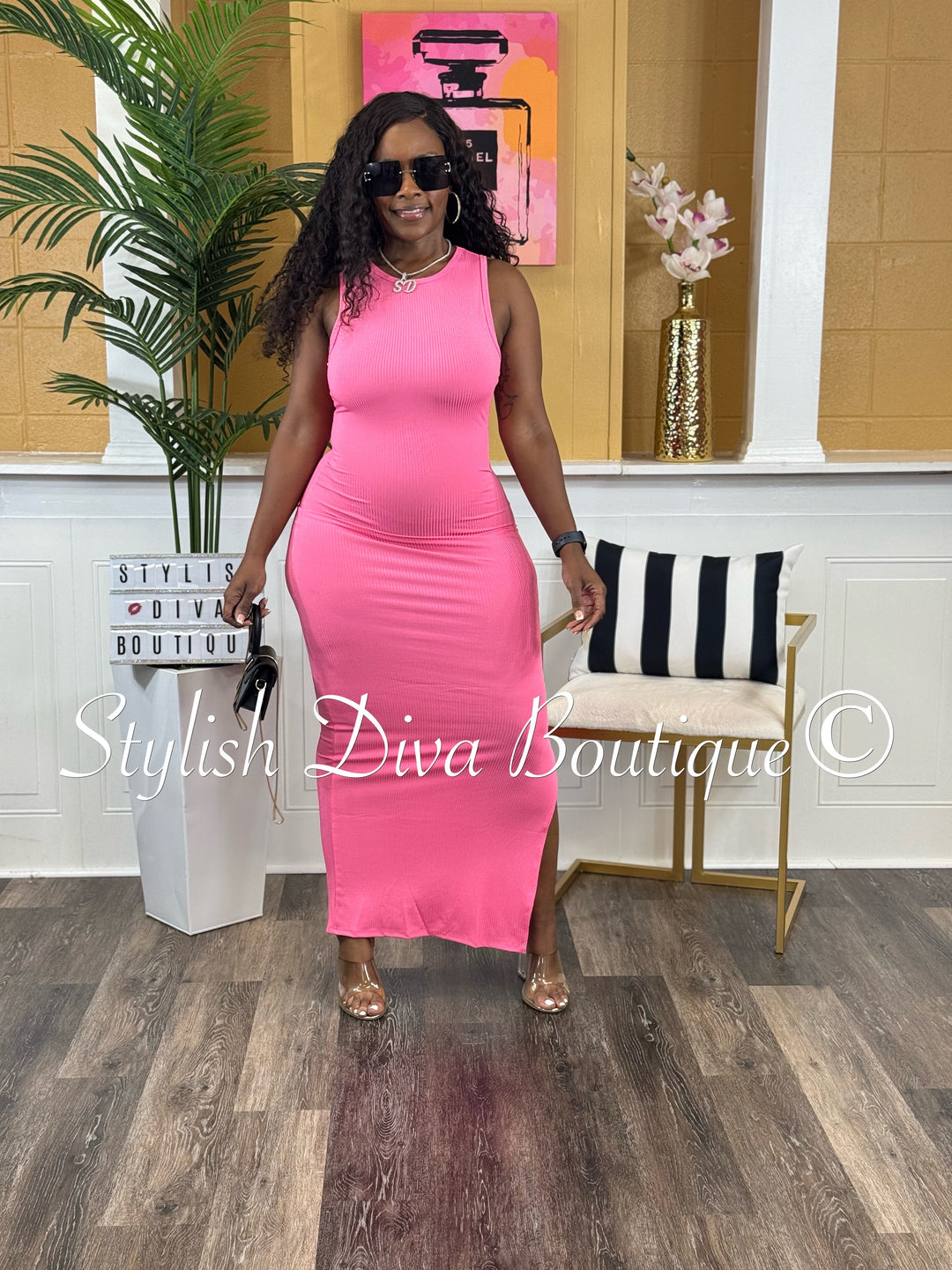 Mona Sleeveless Maxi Dress (Pink)