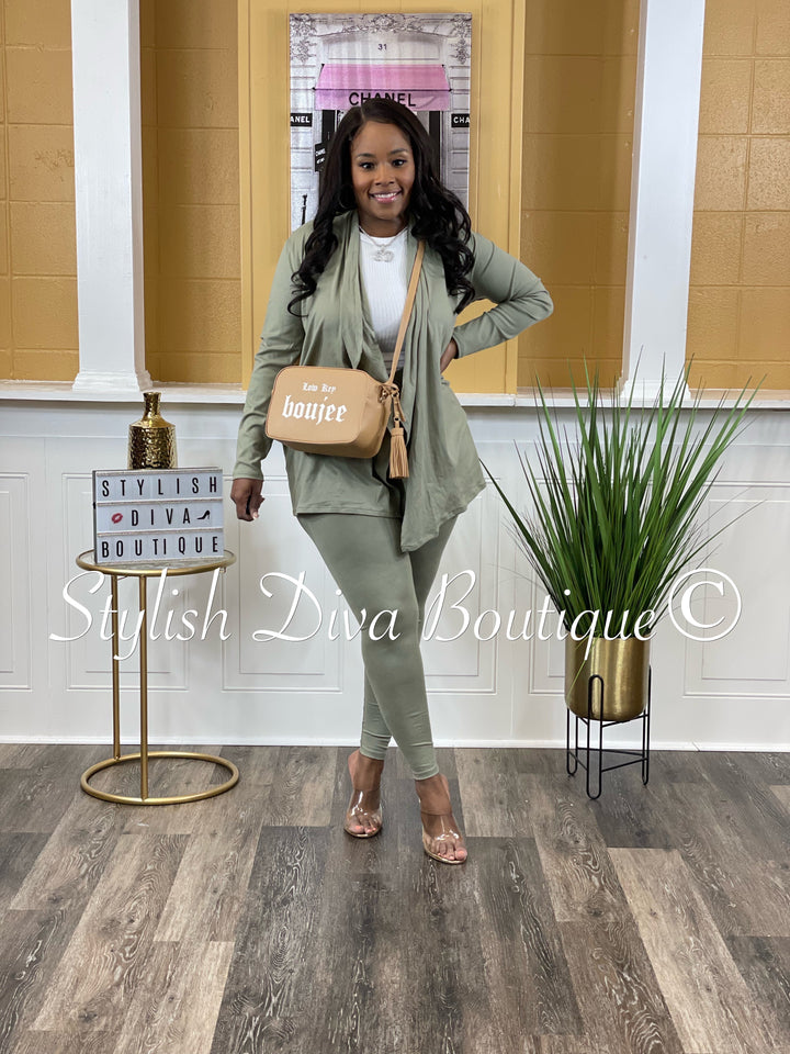 Just Watch Me Cardigan Set (Olive)