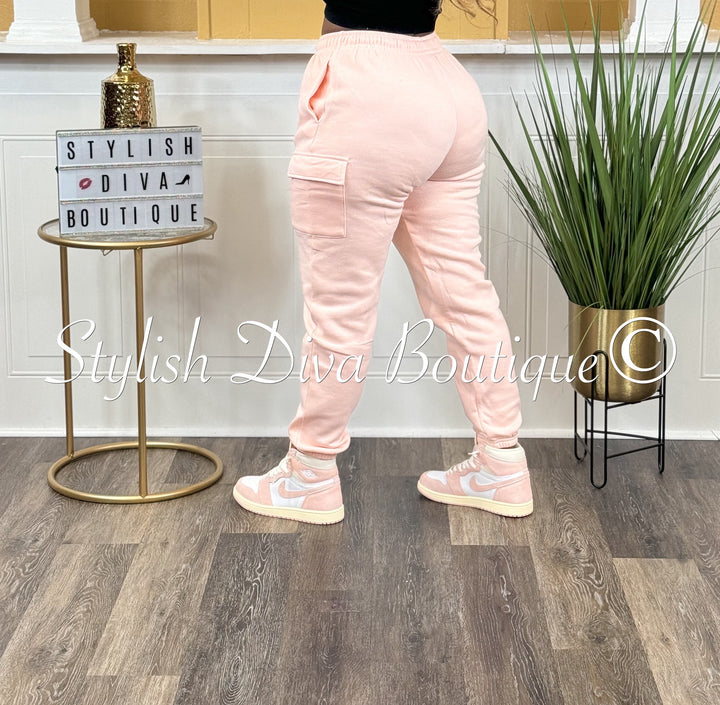 Tilly Oversized Fleece Cargo Joggers (Pink)