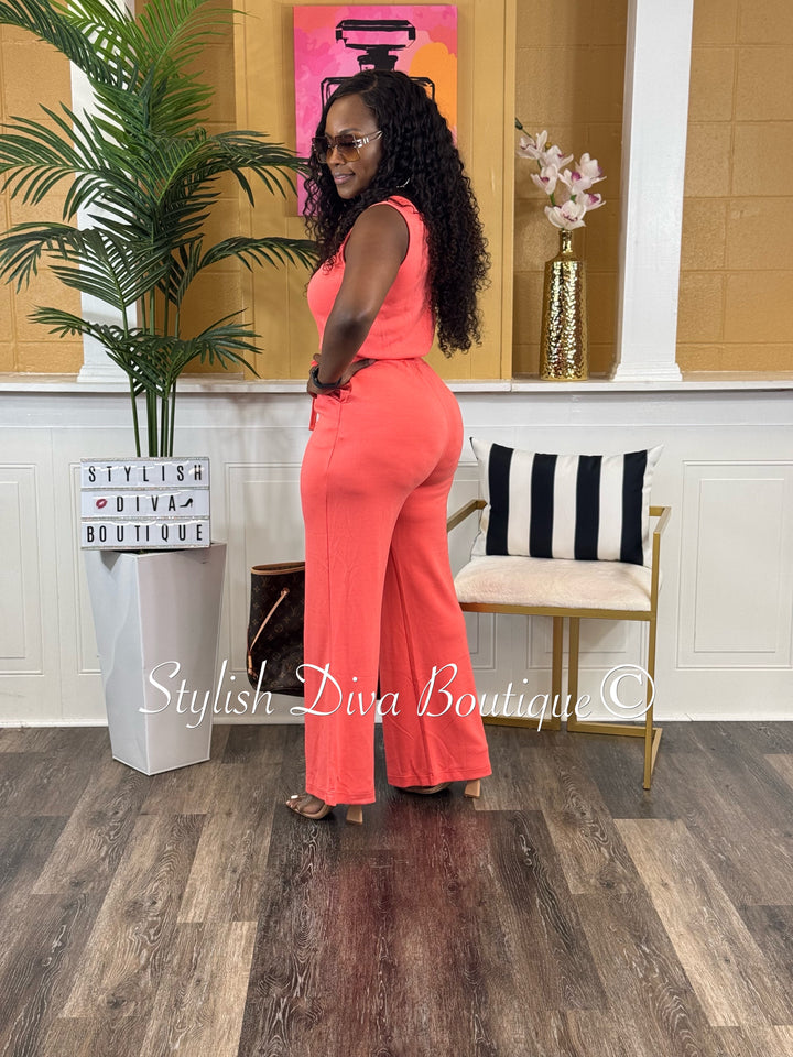Jamie Sleeveless Jumpsuit (Coral)