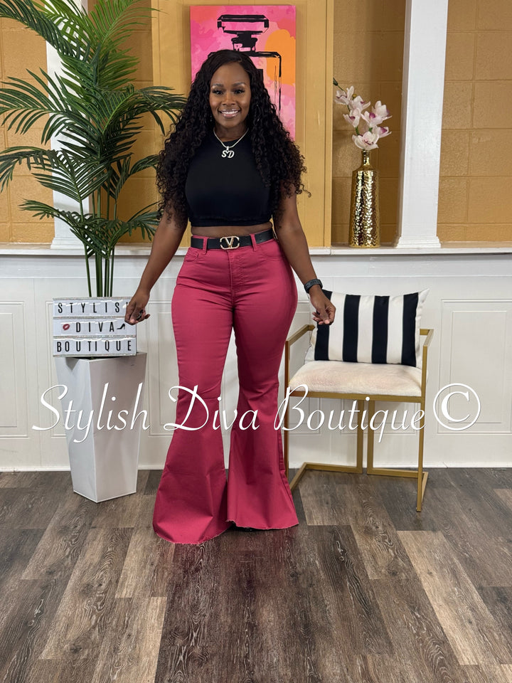 Jordyn High Waist Colored Flare Pants (Rose Pink)