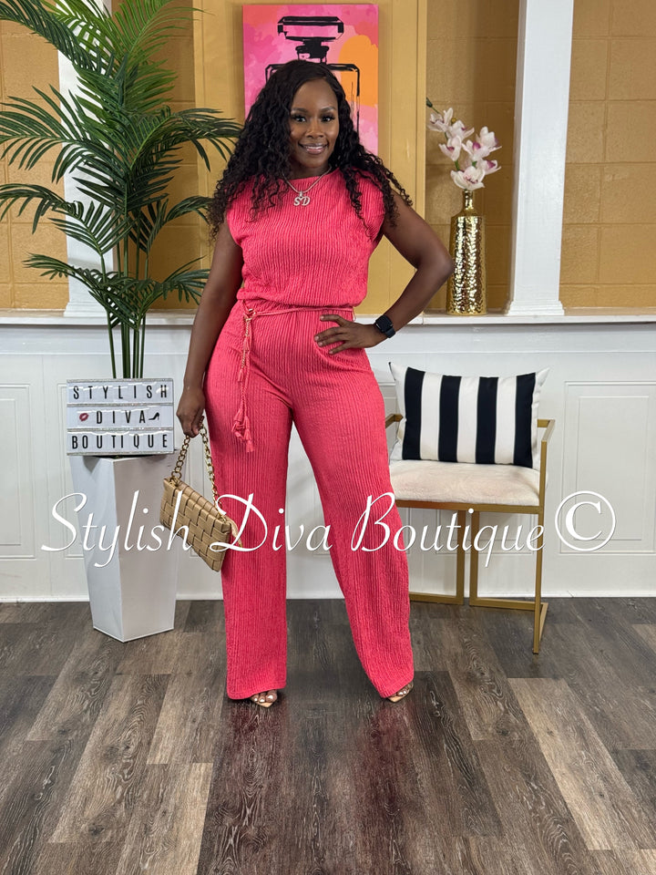 Iris Sleeveless Jumpsuit (Raspberry Pink)