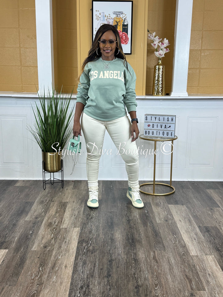 Los Angeles Sweatshirt Only up to 3XL (Sage/Cream Print)