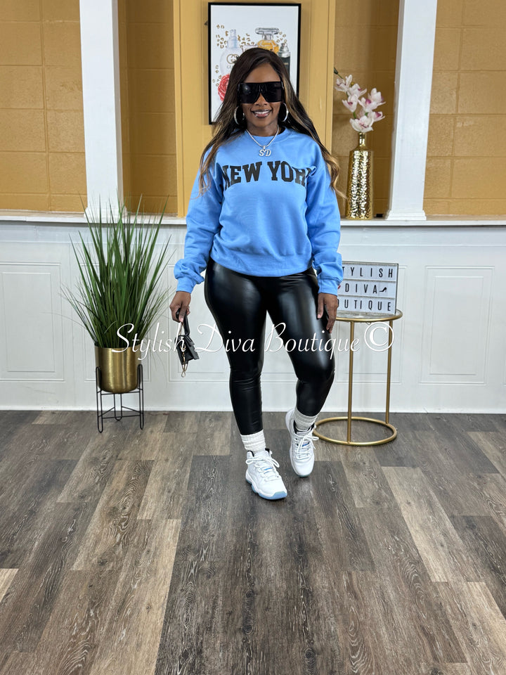 New York Sweatshirt Only up to 3XL (Carolina Blue/Black Print)
