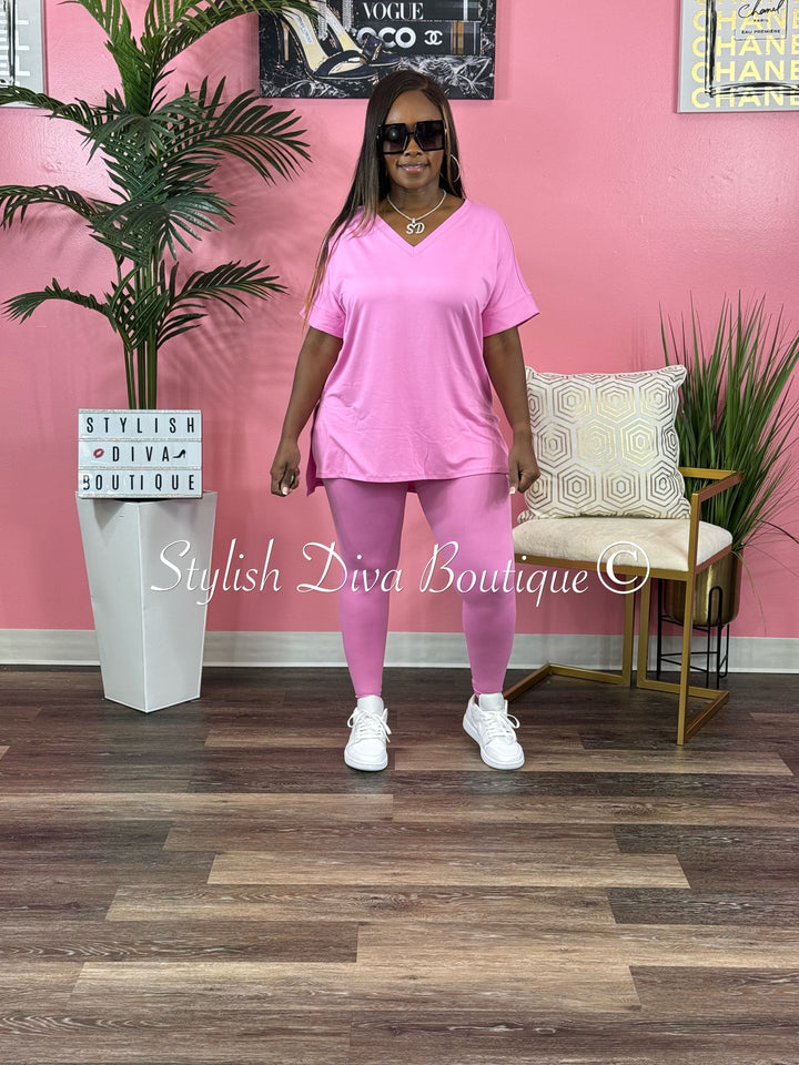 Wine and Chill Legging Set up to 3XL (Candy Pink)