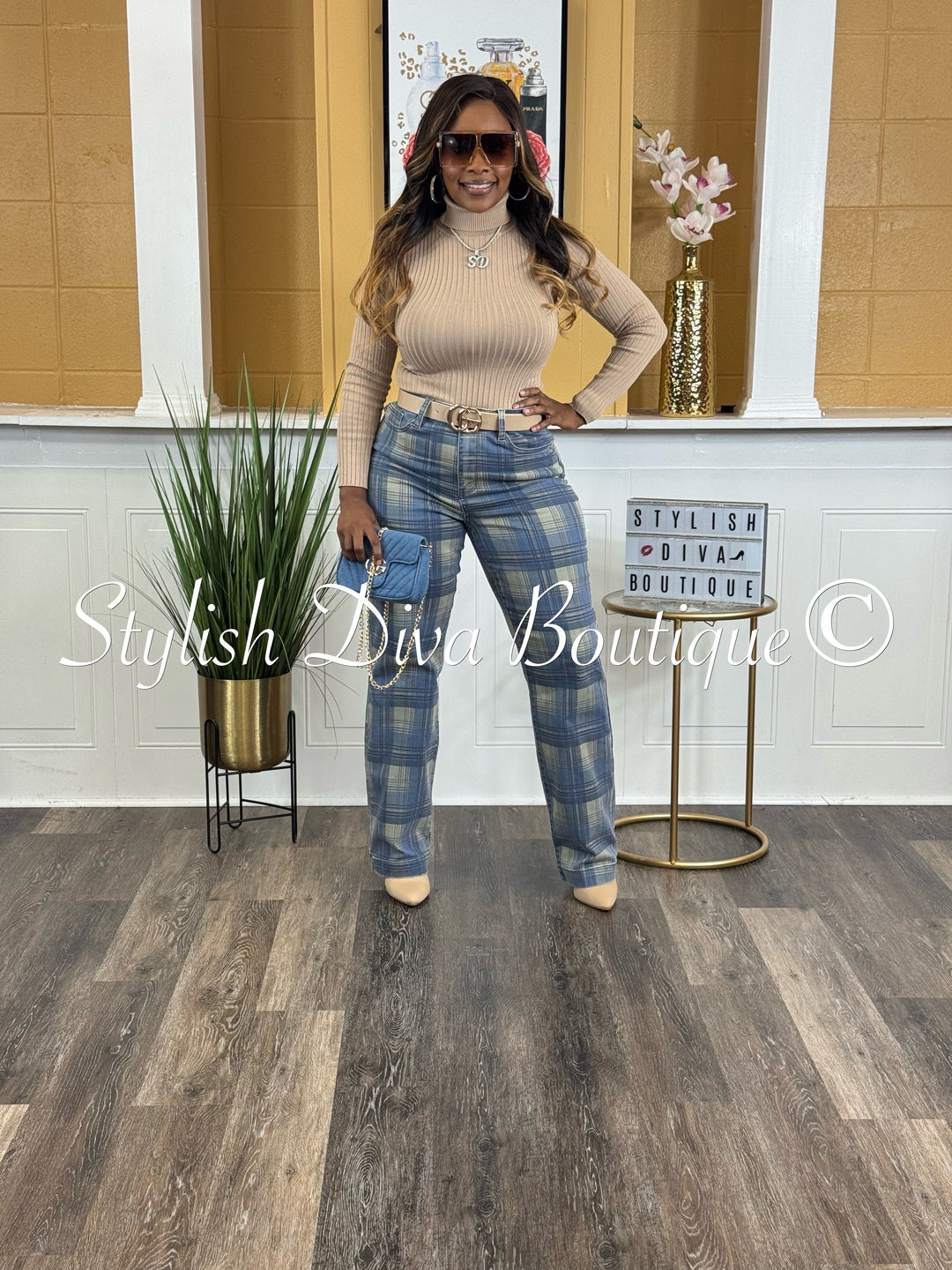 Plaid Perfection Vintage Jeans (Blue Haze)