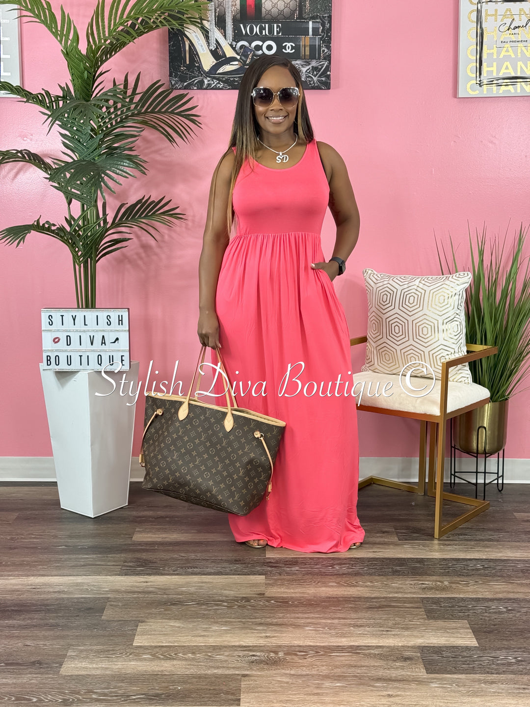 Sofie Sleeveless Maxi Dress (Coral Red)