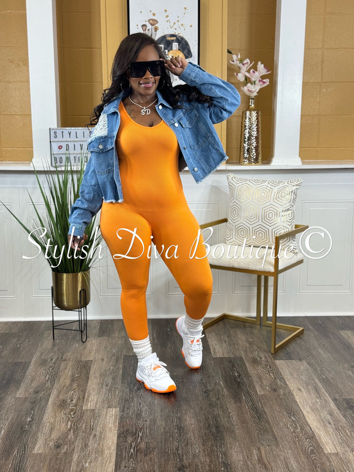 Ribbed Seamless Jumpsuit (Orange)