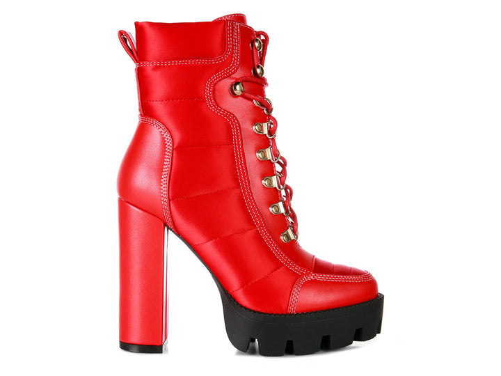 Scotch High Heel Quilted Satin Biker Boots (Red)