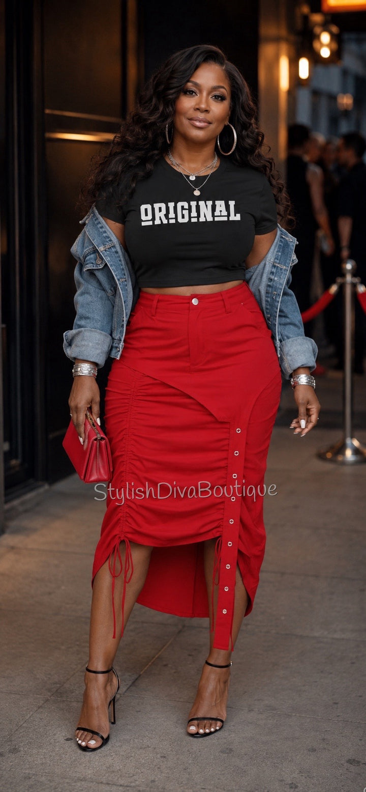 Center Stage Nylon Cargo Skirt (Red)